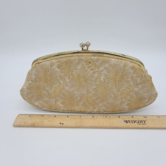 1960s Vintage Avon By Kadin White and Gold‎ Rayon Clutch - Picture 7 of 9